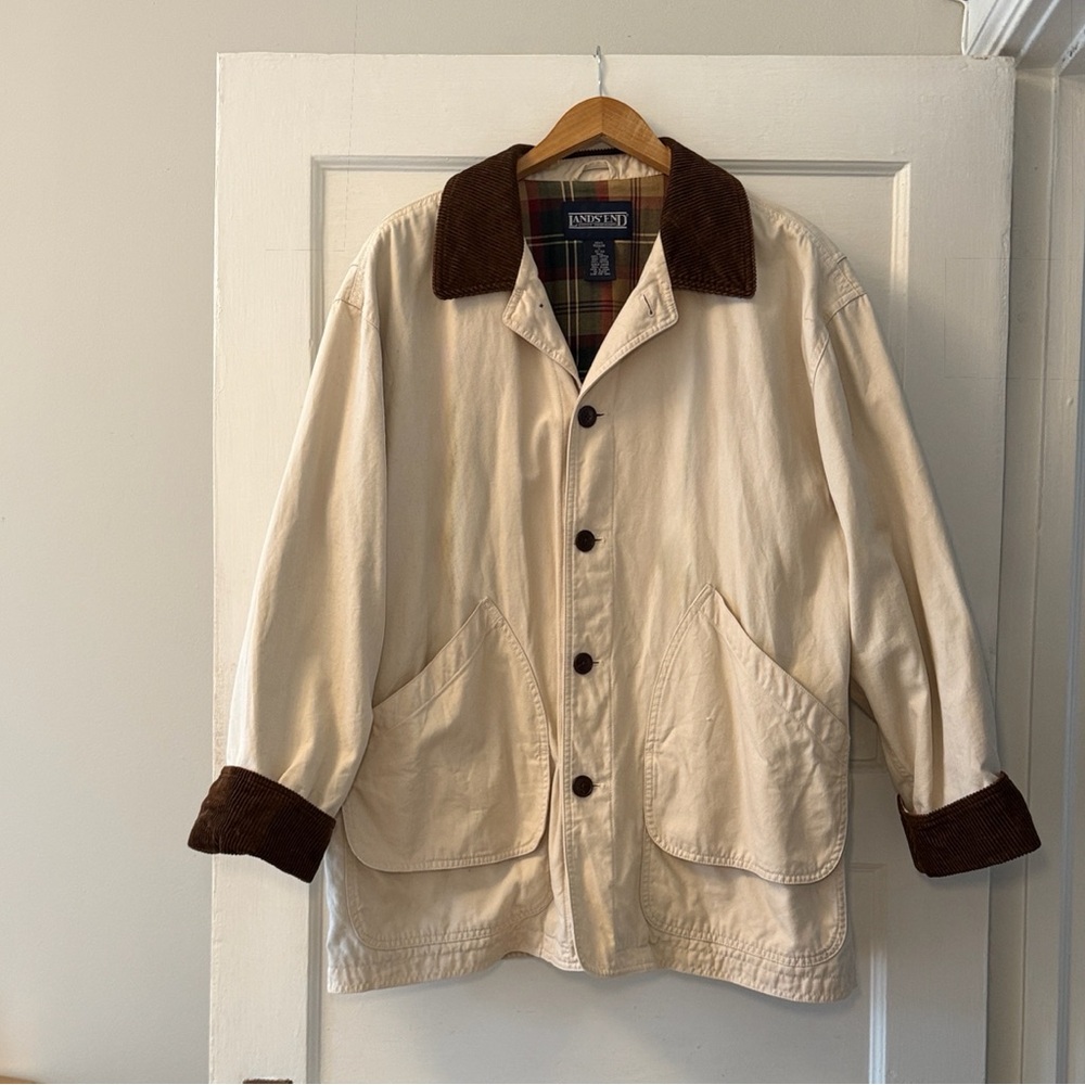 Vintage Lands End Beige Jacket with Brown Accents